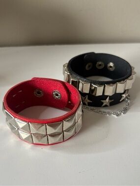 Studded Cuff Bracelets - Red & Black